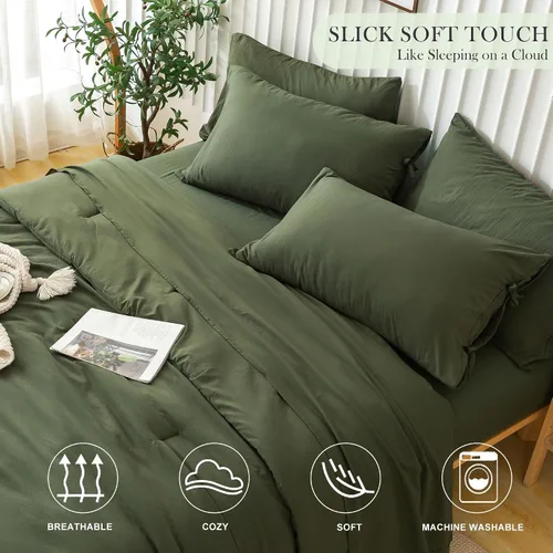 Miniatura 2 de COTTEBED Juego de ropa de cama ultrasuave tamaño Queen con edredón y sábanas - Uso para todas las estaciones, 7 piezas en una bolsa, juego de Verde