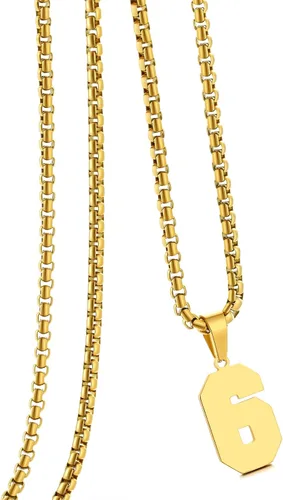 Miniatura 154 de Collar de Número Dorado para Hombre, Cadena de Acero Inoxidable con Colgante de Número para Atletas, Joyería Deportiva Personalizada para Niños
