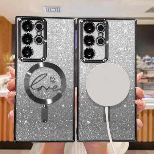 Miniatura 4 de ZONRW - Funda para Samsung Galaxy S22 Ultra magnética, para mujeres y niñas, cubierta trasera suave, lujosa, con corazón de amor, bling, degradado