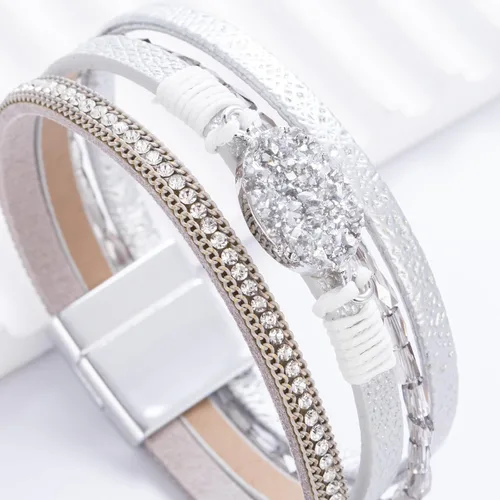Miniatura 53 de FANCY SHINY - Pulsera de cuero estilo bohemio, pulsera de cuentas de cristal con cierre magnético, regalos de joyería para mujer