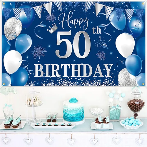 Miniatura 4 de Telón de fondo de pancarta de 30 cumpleaños, decoraciones de feliz cumpleaños de BTZO 30, fondo de fotos de tela azul plateada para hombres