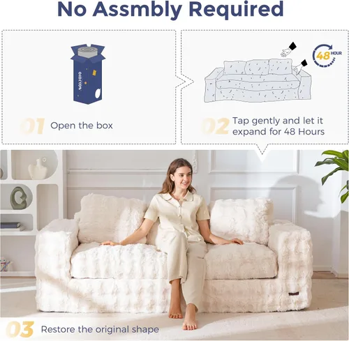 Miniatura 8 de MAXYOYO Sofá de 3 Plazas sin Estructura, Sofá Moderno Acolchado para Sala de Estar, Sillón Suave Tipo Puf de Espuma de Alta Densidad con Almohadas