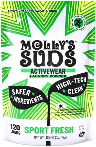 Molly's Suds Detergente para Ropa Deportiva | Polvo de Lavandería Deportivo Extra Fuerte, Combate Manchas para Telas de Alto Rendimiento y Piel