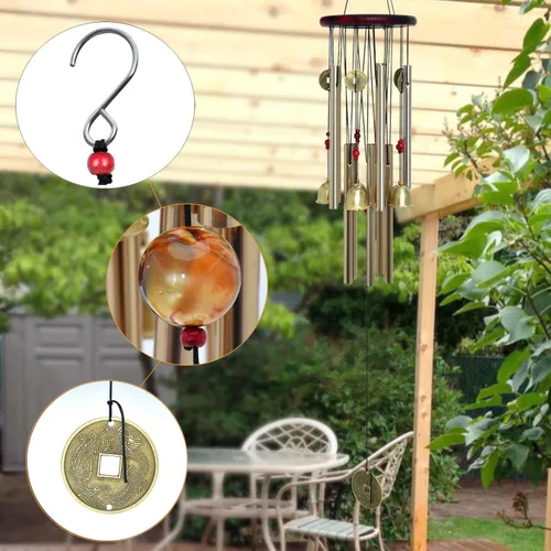 Miniatura 4 de Tradicional Chino Retro 10 Tubos 5 Campanas de Bronce para Patio Jardín Exterior Vida al Aire Libre Campanillas de Viento 85cm (MT-626)