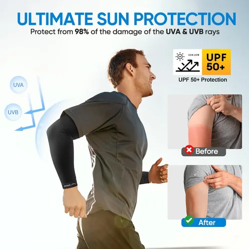 Miniatura 6 de APEXUP Mangas refrescantes para hombres y mujeres, protección solar UV UPF 50, mangas de compresión para voleibol para exteriores 1 negro+1 blanco+1