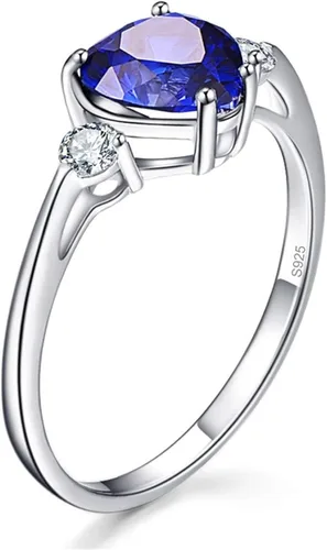 Miniatura 3 de BONLAVIE Anillo de compromiso de plata de ley 925 para mujer, 2.25 quilates, creado con zafiro azul, talla esmeralda verde, anillo de compromiso