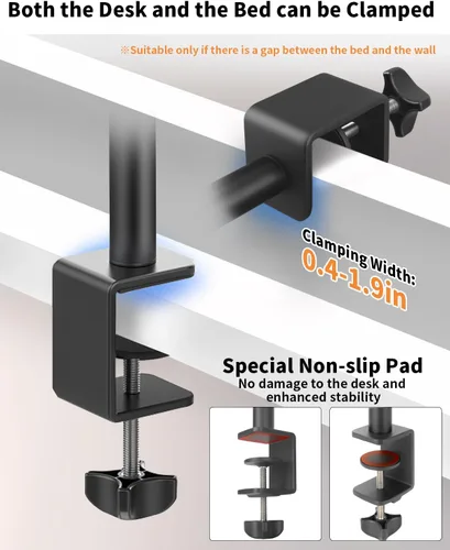 Miniatura 6 de HEMMOTOP Magic Arm Soporte de escritorio/abrazadera, brazo de cámara ajustable de 28 pulgadas para iPad, soporte de iPhone superior, para micrófono