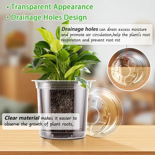 Miniatura 3 de SupKing Macetas transparentes de 4 pulgadas para vivero, 8 paquetes de plástico duradero, macetas pequeñas de orquídeas con agujeros de drenaje