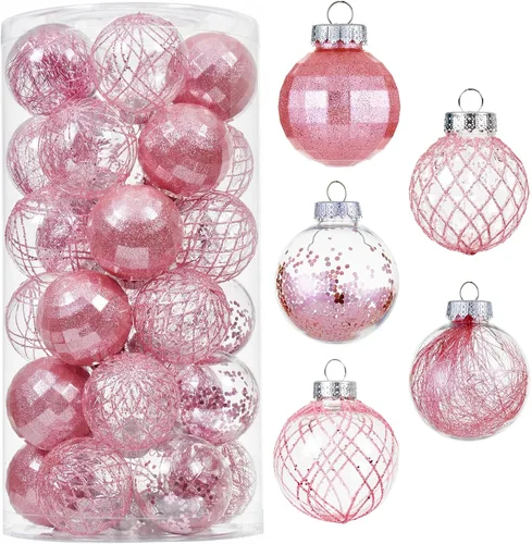 Miniatura 14 de CristBest Juego de adornos de bolas de Navidad de 30 unidades, 2.36 pulgadas, de plástico transparente, inastillables, con relleno delicado Negro