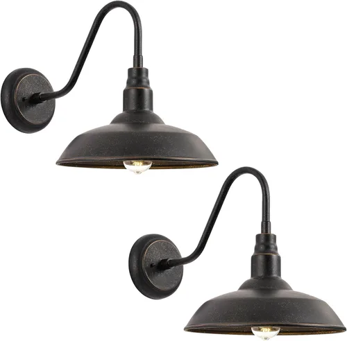 Miniatura 13 de Luz de granero de cuello de cisne de 10 pulgadas para exteriores, luces verdes para porche con interior blanco, cúpula pequeña, para patio, cuello