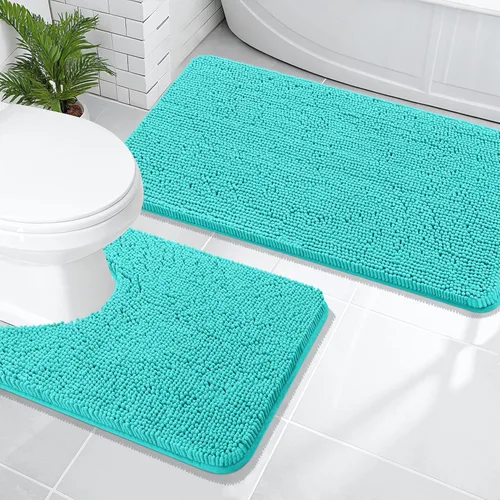 Miniatura 72 de OLANLY Juego de alfombras de baño de 2 piezas, alfombras de baño de chenilla suave y absorbente y alfombra de contorno en forma de U para inodoro
