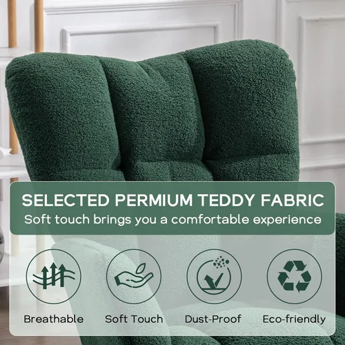 Miniatura 5 de Silla mecedora moderna para cuarto de bebé, silla deslizadora tapizada con respaldo alto, sillón de acento mecedor con patas de madera maciza