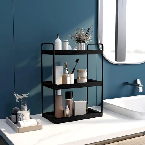 Miniatura 2 de Dorhors Organizador de encimera de baño de 3 niveles, estante de almacenamiento de baño, bandeja de mostrador y organizador de tocador (negro)
