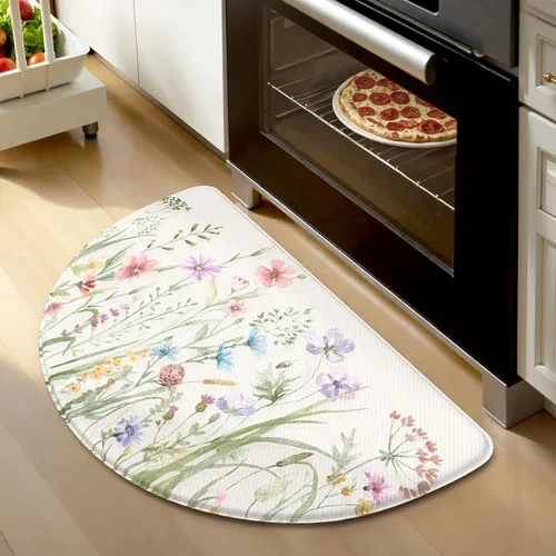 KIMODE Tapete antifatiga para suelo de cocina, semicírculo de 18 x 28 pulgadas, de espuma viscoelástica, acolchado, antideslizante, tapetes cómodos