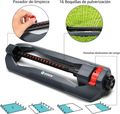 Miniatura 3 de Eden 96213 Essential Turbo - Aspersor de agua oscilante, cubre hasta 3,600 pies cuadrados, 16 boquillas, base pesada, rango ajustable, paquete