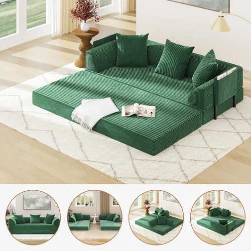 Miniatura 5 de XVD Sofá cama sin hueso de 79 pulgadas, futón convertible con almohadas y bolsillo de almacenamiento, sofá comprimido extraíble para sala de estar