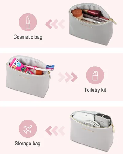 Miniatura 4 de GOX Bolsa de cosméticos, bolsa de viaje de gran capacidad, resistente al agua, bolsa de aseo y accesorios, organizador para mujeres y niñas, Gris