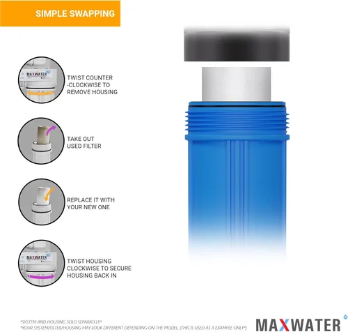 Miniatura 8 de Max Water Filtro de sedimentos de 10 micrones, 20 x 4.5, 20 pulgadas, para toda la casa, sistema de filtración de agua BB Cartucho compatible