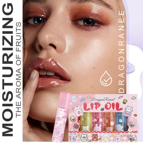 Miniatura 3 de Juego de 6 brillos de labios enrollables, con sabor a fruta, maquillaje de labios brillante para mujeres, no tóxico, regalo de fiesta, mejores amigas