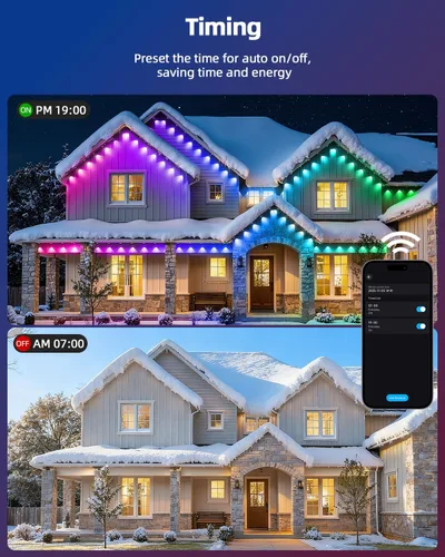 Miniatura 6 de REYLAX Luces permanentes para exteriores de 100 pies con 60 luces LED, luces de alero RGB+IC, IP67 impermeable, múltiples escenas para decoración