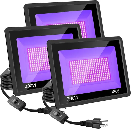 Miniatura 8 de Paquete de 3 luces LED negras de 100 W, luces de inundación de luz negra con enchufe, luz de inundación negra impermeable IP66 para fiesta
