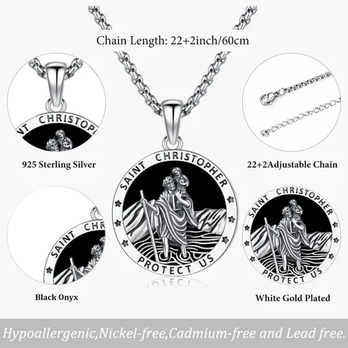 Miniatura 80 de Odinstone Collar de plata de ley 925 con medalla de San Miguel/San Cristóbal/San Benito/Crucifijo de Jesús/San Uriel/Arcángel Rafael para hombres