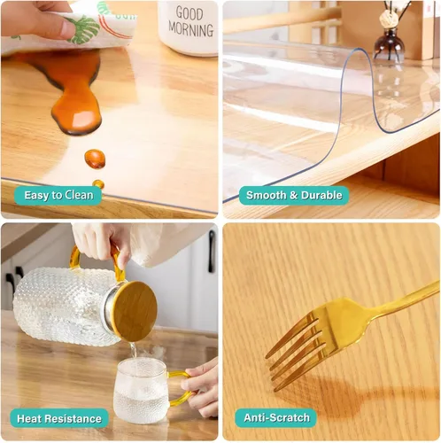 Miniatura 3 de Protector de Mesa Transparente de 12X12 Pulgadas, Cubierta Protectora de Mesa de Plástico de 1.5mm de Grosor, Cubierta de Mantel Impermeable