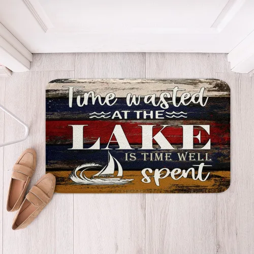 Feelyou Lake House - Alfombra de baño antideslizante de 20 x 32 pulgadas, alfombra de baño rústica para puerta de casa de campo, lago, barco, rojo y