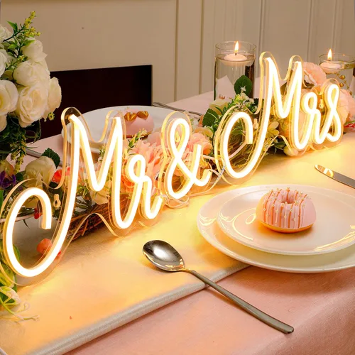 Miniatura 3 de Letrero de neón Mr and Mrs para boda de 25 x 7 pulgadas, luz de neón LED, fondo de pared, decoración de recepción de boda USB, regalos para Blanco