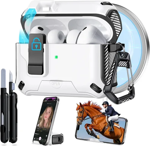 Miniatura 16 de Ekoonpft Funda para AirPods Pro 2 (2023/2022/2019), diseño de bloqueo de seguridad y soporte de teléfono para Apple AirPods Pro de 2ª/1ª