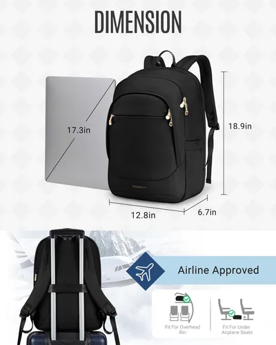 Miniatura 3 de Mochila para laptop LIGHT FLIGHT, mochila para laptop para mujeres, mochila de viaje para laptop, mochila grande para la escuela universitaria, Negro