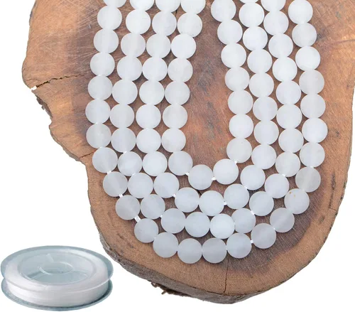 Piedras preciosas redondas de jade blanco mate natural de 0.236 pulgadas esmeriladas, 120 cuentas sueltas a granel para hacer joyas y pulseras con