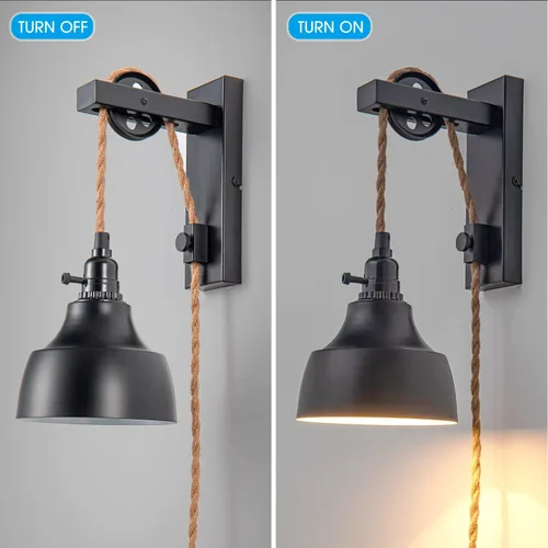 Miniatura 5 de Apliques de pared regulables enchufables de 8 pies, lámparas de pared con polea, lámpara colgante vintage, apliques de pared con enchufe e