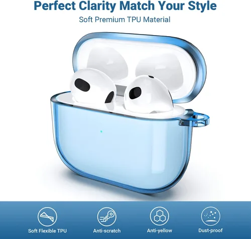 Miniatura 7 de ULAK Funda compatible con AirPods de 3ª generación 2021, a prueba de golpes, transparente, diseño de funda protectora de TPU suave con llavero