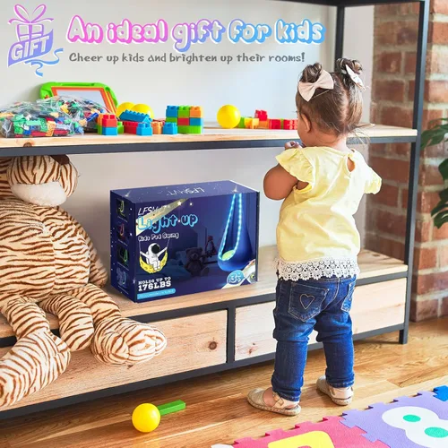 Miniatura 5 de Asiento de columpio colgante para niños con luz, columpio colgante mejorado para niños con luces LED, silla de columpio colgante sensorial