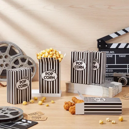 Miniatura 6 de Xinnun 300 Pcs Paper Popcorn Boxes 1oz Oil-proof Disposable Striped Popcorn Boxes Container Leak Proof Paper Holders for Movie Night, Party