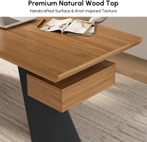 Miniatura 3 de homary Escritorio ejecutivo moderno de 70 pulgadas, escritorio de oficina en casa con cajones, escritorio de madera maciza natural, escritorio