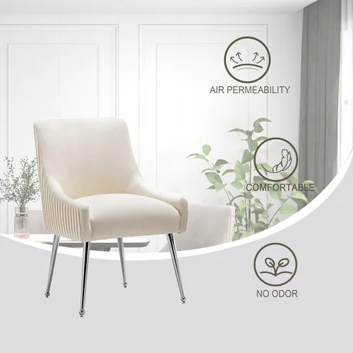 Miniatura 8 de Sillas de comedor de estilo moderno de terciopelo tapizado, silla de acento de tocador con barra vertical, silla capitonada con patas plateadas