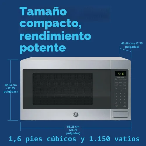 Miniatura 2 de GE Horno microondas para encimera, capacidad de 1,150 vatios, 1.6 pies cúbicos., 8 ajustes de cocción de ajuste automático, tecnología de bloqueo