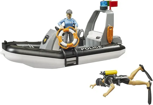 Miniatura 4 de Bruder RAM 2500 Camioneta Policial Pickup con Remolque Módulo L + S, Barco y 2 Figuras