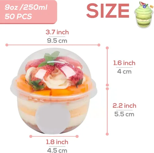 Miniatura 2 de Jnnzzggu Paquete de 50 tazas de postre de plástico transparente de 9 onzas con tapas de cúpula, cuencos desechables sin agujeros para pudín