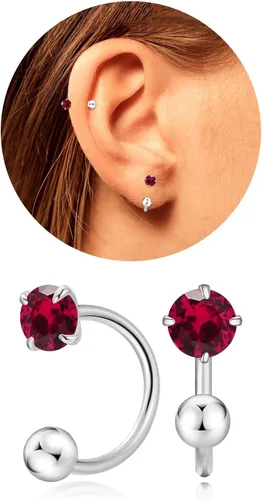 Miniatura 24 de Pequeños aretes de piedra natal natural de 0.118 pulgadas para mujeres, adolescentes y niñas, pequeños aretes de medio aro para cartílago