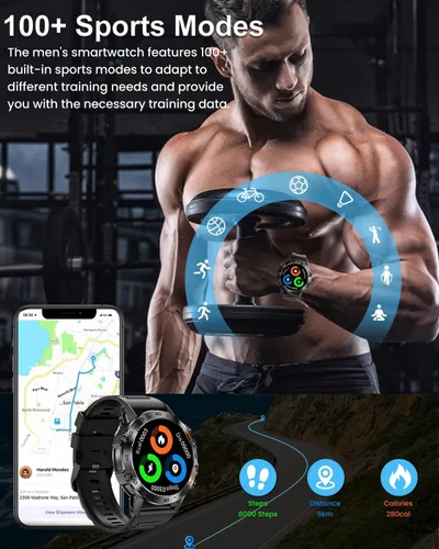 Miniatura 4 de Relojes inteligentes militares para hombres (respuesta/hacer llamada), reloj inteligente táctico para Android iOS, batería de 400 mAh/seguimiento