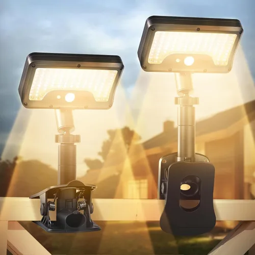 Miniatura 18 de Luces solares con clip para exteriores con sensor de movimiento, luces de valla solares ajustables verticalmente y giratorias en 360° con 92 LEDs
