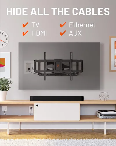 Miniatura 2 de ECHOGEAR Ocultador de cable de TV para TV montado en la pared – Kit de gestión de cables en pared con doble toma para cables de alimentación y bajo