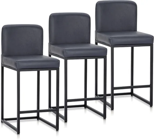 Miniatura 17 de Juego de 2 taburetes de bar de altura de mostrador de color blanco cremoso de 24 pulgadas, modernos taburetes de bar dorados con respaldo tapizado