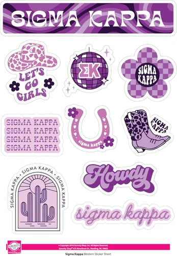 Miniatura 5 de Sigma Kappa - Hoja de calcomanías de vinilo de diseño occidental con diseños con licencia oficial, adhesivo extraíble, 10 calcomanías por hoja, por