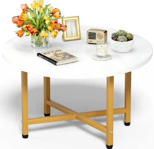 Miniatura 22 de Mesa de Café FAMIDGE, Mesas de Café de 23.6" para Sala de Estar, Mesa de Café Redonda con Marco de Metal, Mesa de Piso para Sentarse en el Suelo