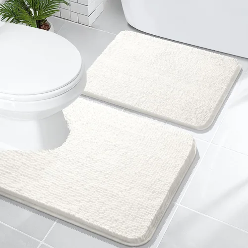 Miniatura 38 de OLANLY Juego de alfombras de baño de 2 piezas, alfombras de baño de chenilla suave y absorbente y alfombra de contorno en forma de U para inodoro