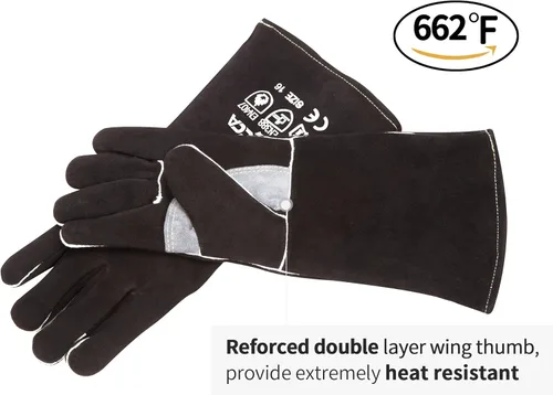 Miniatura 7 de RAPICCA 14.0 pulgadas, 662 ℉ de cuero forja/Mig/Stick soldadura resistente al calor/fuego, guantes para horno, parrilla, chimenea, horno, estufa
